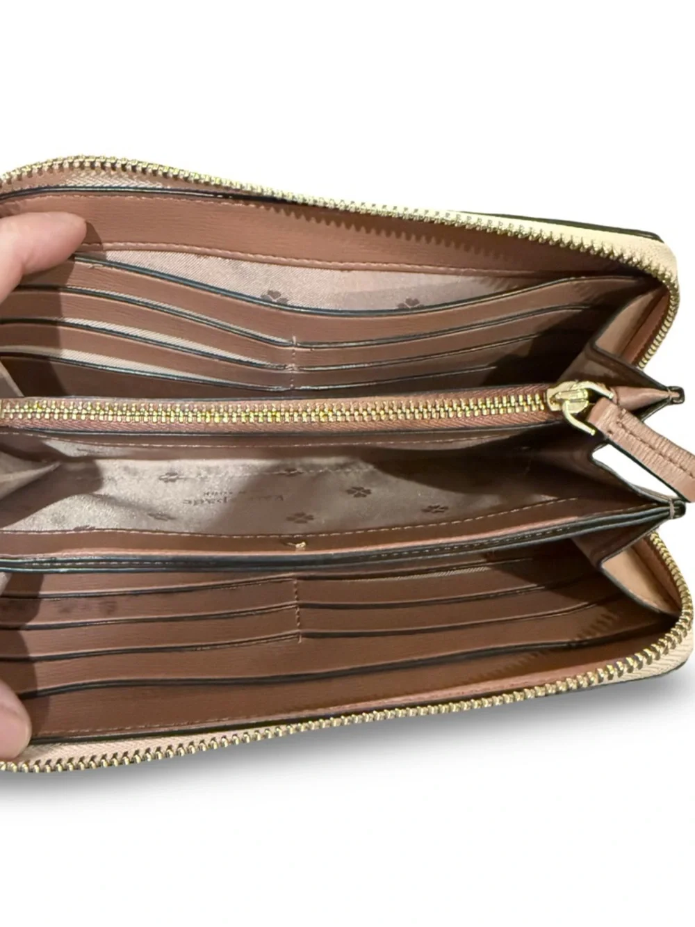 Kate Spade Spencer Zip Around Wallet Colorblock Saffiano Leather Blush Beige